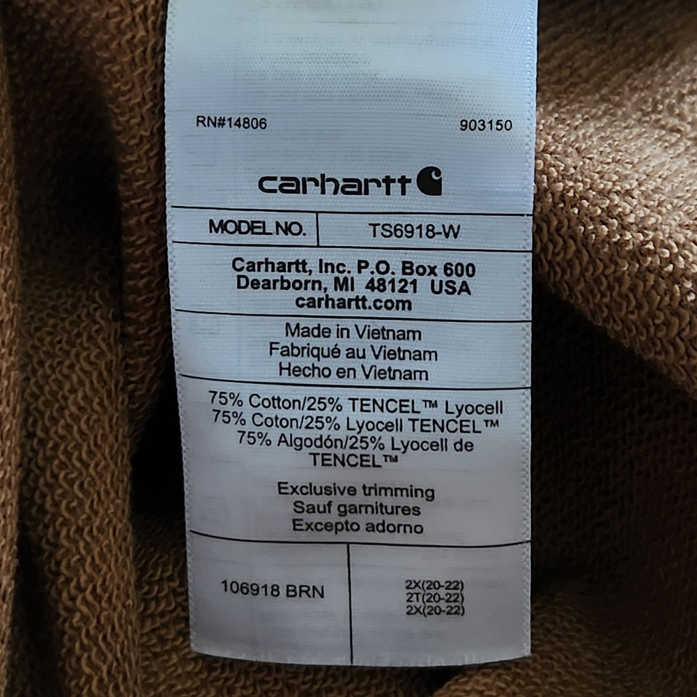 Carhartt Hoodie Womens 2X Brown Loose‎ Fit Graphic Logo Tencel Blend Sweatshirt - Picture 5 of 10